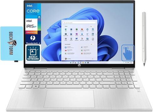 كمبيوتر محمول HP Pavilion x360 Home & Business 2 في 1 (Intel i5-1235U 10-Core، ذاكرة الوصول العشوائي 64 جيجابايت، 2 تيرابايت PCIe SSD، Intel Iris Xe، 15.6 بوصة 60 هرتز Touch HD (1366x768)، قلم نشط، واي فاي، ويندوز 11 هوم ) مع Dockztorm Hub in Saudi Arabia