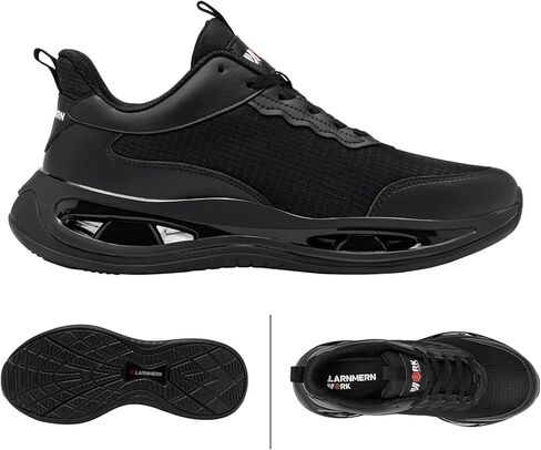 أحذية LARNMERN ذات مقدمة فولاذية واسعة للرجال أحذية رياضية للعمل خفيفة الوزن وآمنة ومريحة، أحذية تنس غير قابلة للتدمير وقابلة للتنفس (11.5 للرجال، أسود) in Kuwait