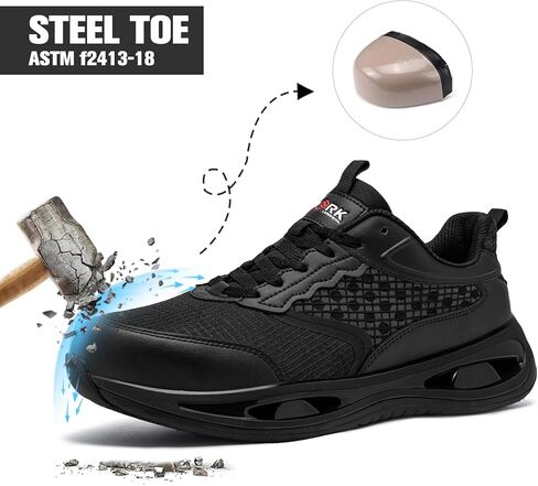 أحذية LARNMERN ذات مقدمة فولاذية واسعة للرجال أحذية رياضية للعمل خفيفة الوزن وآمنة ومريحة، أحذية تنس غير قابلة للتدمير وقابلة للتنفس (11.5 للرجال، أسود) in Kuwait