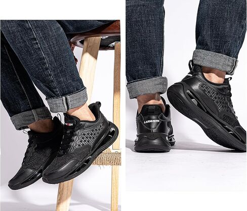 أحذية LARNMERN ذات مقدمة فولاذية واسعة للرجال أحذية رياضية للعمل خفيفة الوزن وآمنة ومريحة، أحذية تنس غير قابلة للتدمير وقابلة للتنفس (11.5 للرجال، أسود) in Kuwait