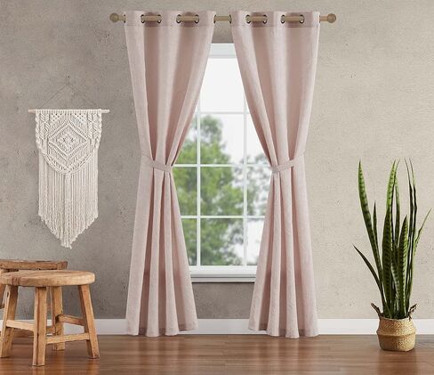Jessica Simpson – Groovy Textured Floral Paisley Ultimate Blackout Curtains | Set of 2 Panels and 2 Tiebacks | Privacy Drapes | Premium Grommet Header | 38" x 96" | Blush Pink in Saudi Arabia