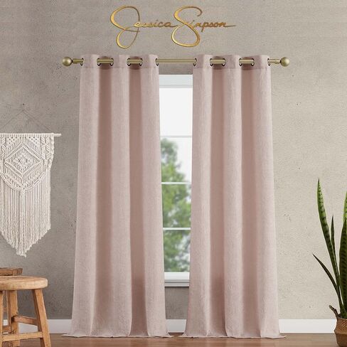 Jessica Simpson – Groovy Textured Floral Paisley Ultimate Blackout Curtains | Set of 2 Panels and 2 Tiebacks | Privacy Drapes | Premium Grommet Header | 38" x 96" | Blush Pink in Saudi Arabia