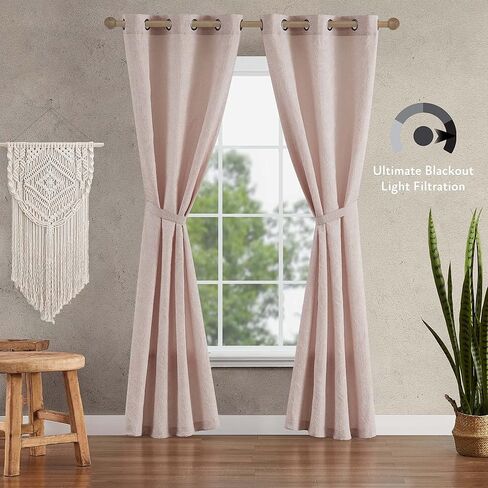 Jessica Simpson – Groovy Textured Floral Paisley Ultimate Blackout Curtains | Set of 2 Panels and 2 Tiebacks | Privacy Drapes | Premium Grommet Header | 38" x 96" | Blush Pink in Saudi Arabia