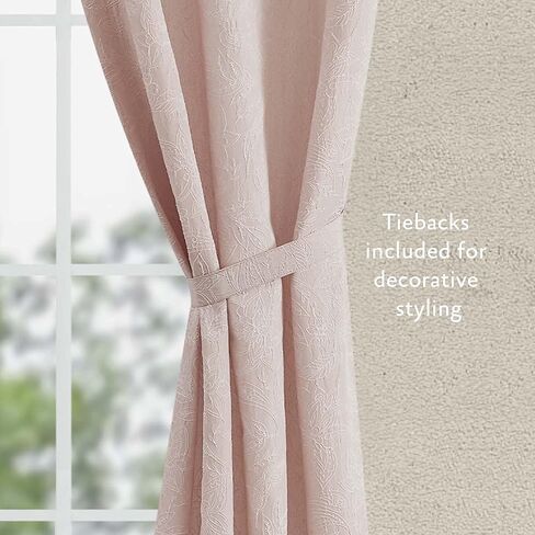 Jessica Simpson – Groovy Textured Floral Paisley Ultimate Blackout Curtains | Set of 2 Panels and 2 Tiebacks | Privacy Drapes | Premium Grommet Header | 38" x 96" | Blush Pink in Saudi Arabia