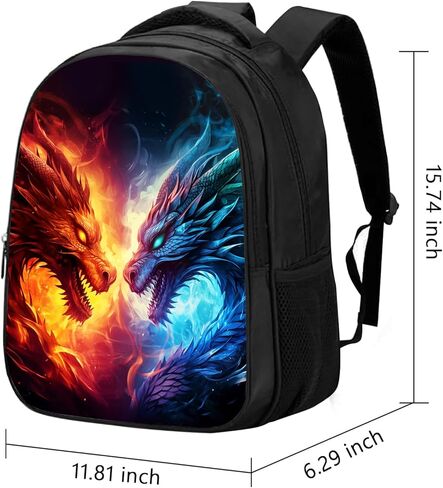 حقيبة ظهر تنين للأطفال الأولاد والبنات، حقيبة كتب كول فاير آند آيس دراجون، حقائب مدرسية من النايلون للأطفال الابتدائية، حقائب كتب تنين للأطفال حقيبة ظهر كاجوال للسفر، 15.7 بوصة، أزرق أحمر in Kuwait