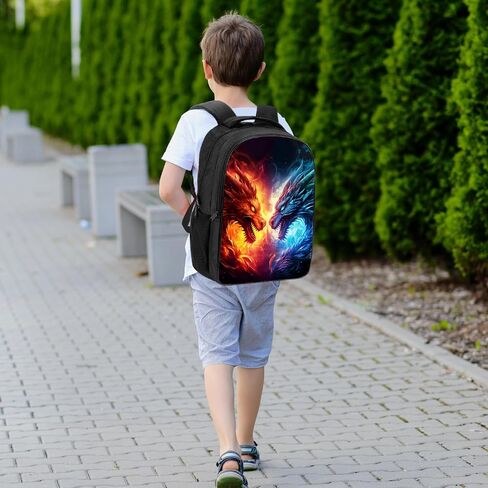 حقيبة ظهر تنين للأطفال الأولاد والبنات، حقيبة كتب كول فاير آند آيس دراجون، حقائب مدرسية من النايلون للأطفال الابتدائية، حقائب كتب تنين للأطفال حقيبة ظهر كاجوال للسفر، 15.7 بوصة، أزرق أحمر in Kuwait