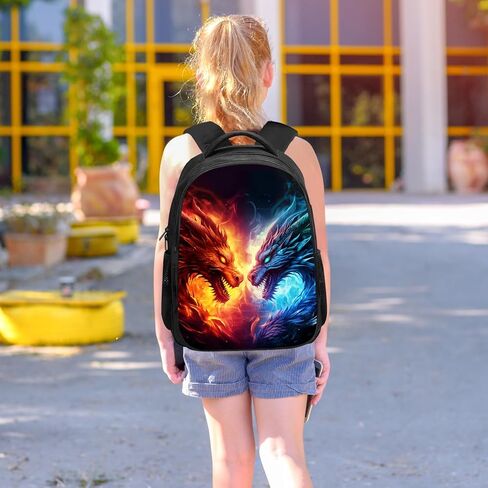 حقيبة ظهر تنين للأطفال الأولاد والبنات، حقيبة كتب كول فاير آند آيس دراجون، حقائب مدرسية من النايلون للأطفال الابتدائية، حقائب كتب تنين للأطفال حقيبة ظهر كاجوال للسفر، 15.7 بوصة، أزرق أحمر in Kuwait