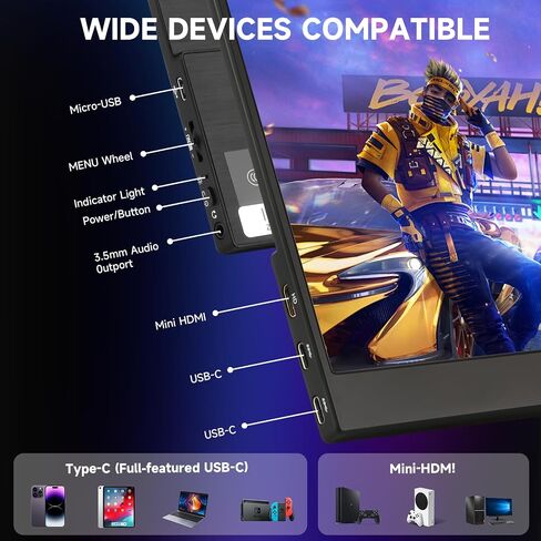 2.5K Portable Monitor 17.3 Inch 2560x1440 100% Adobe sRGB IPS HDR USB-C Second Laptop Monitor HDMI Computer Display Gaming Monitor Travel Monitor for Laptop PC Mac Phone PS4 Xbox Switch in Saudi Arabia