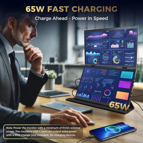 Lepow Portable Monitor 15.6'' 1080P USB-C Laptop Dual Screen Extender 360° Foldable Gaming Monitor HDR IPS Travel Monitor w/Cover & Speakers, External Monitor for Laptop PC Mac Phone Xbox Switch PS5/4 in Saudi Arabia