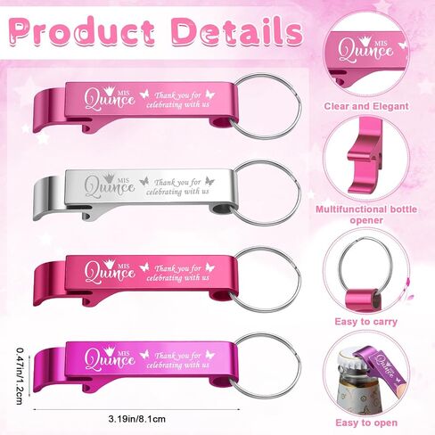 96 Set 15th Quinceañera Birthday Party Favors Includes Keychain Bottle Opener Favor Thank You Tags Organza Bags with Flax Rope for Guests Adults Wedding Anniversary Souvenirs Decor in Saudi Arabia