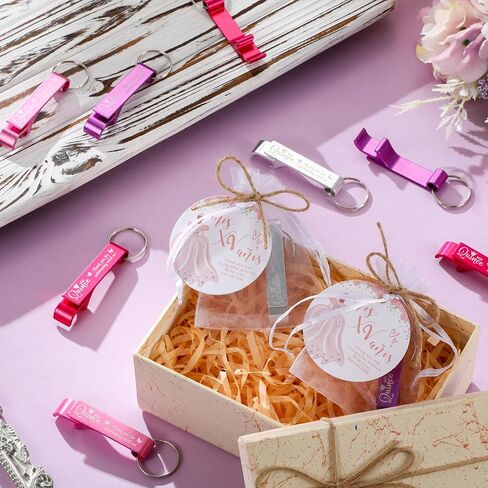 96 Set 15th Quinceañera Birthday Party Favors Includes Keychain Bottle Opener Favor Thank You Tags Organza Bags with Flax Rope for Guests Adults Wedding Anniversary Souvenirs Decor in Saudi Arabia