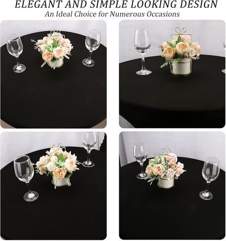 4 عبوات من مفارش المائدة المستديرة المصنوعة من الألياف اللدنة مقاس 60 بوصة، غطاء طاولة أسود قابل للتمدد وقابل للغسل ومقاوم للتجاعيد، طاولة مستديرة مناسبة لحفلات الزفاف والولائم وأعياد الميلاد والحفلات والمطاعم (أسود) in Kuwait