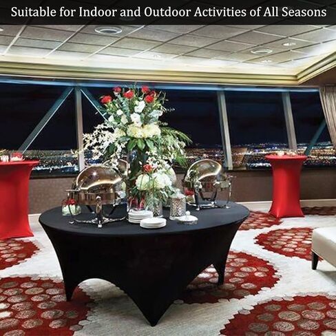 4 عبوات من مفارش المائدة المستديرة المصنوعة من الألياف اللدنة مقاس 60 بوصة، غطاء طاولة أسود قابل للتمدد وقابل للغسل ومقاوم للتجاعيد، طاولة مستديرة مناسبة لحفلات الزفاف والولائم وأعياد الميلاد والحفلات والمطاعم (أسود) in Kuwait