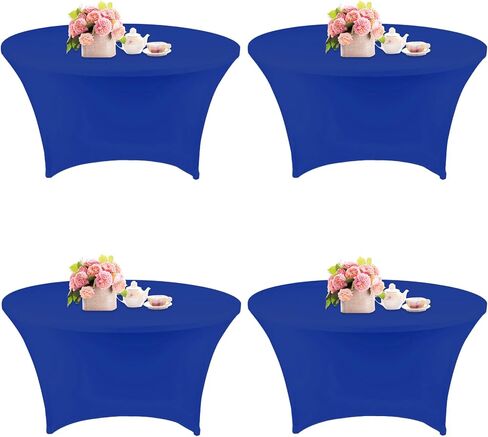 4 Pack 5FT Round Spandex Tablecloth 60 Inch Black Stretchable Table Cover Washable and Wrinkle Resistant Table Cloth, Fitted Round Table for Wedding, Banquet, Birthday, Party, Restaurant (Black) in Saudi Arabia
