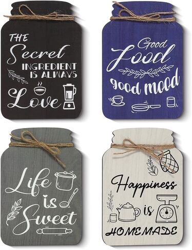 4 قطع من ديكالميل اقتباسات المطبخ لوحة فنية جدارية خشبية لبيت المزرعة الريفي تعلق على الحائط من الخشب العتيق ديكور طاولة خشبية لغرفة الطعام وغرفة المعيشة وديكور الحائط in Kuwait