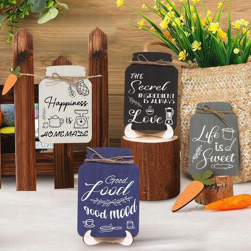 4 قطع من ديكالميل اقتباسات المطبخ لوحة فنية جدارية خشبية لبيت المزرعة الريفي تعلق على الحائط من الخشب العتيق ديكور طاولة خشبية لغرفة الطعام وغرفة المعيشة وديكور الحائط in Kuwait