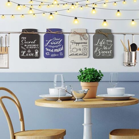 4 قطع من ديكالميل اقتباسات المطبخ لوحة فنية جدارية خشبية لبيت المزرعة الريفي تعلق على الحائط من الخشب العتيق ديكور طاولة خشبية لغرفة الطعام وغرفة المعيشة وديكور الحائط in Kuwait