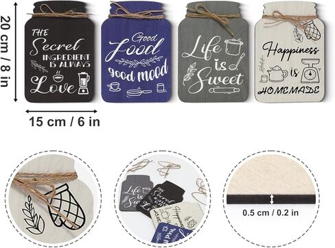 4 قطع من ديكالميل اقتباسات المطبخ لوحة فنية جدارية خشبية لبيت المزرعة الريفي تعلق على الحائط من الخشب العتيق ديكور طاولة خشبية لغرفة الطعام وغرفة المعيشة وديكور الحائط in Kuwait