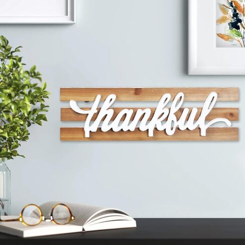 Rustic Thankful Signs for Home Decor 16 Inches, Hanging Wooden Craft Give Thanks Sign for Wall Decor Living Room, Handmade Farmhouse Thankful Grateful Blessed Sign for Bedroom Kitchen in Saudi Arabia
