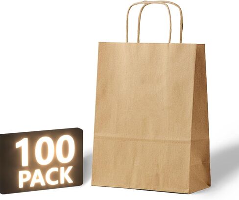 UTHIN 100 Pack 8x4.75x10 Inch Gift Paper Bags with Handles,Party Favor Bags,Birthday Gift Bag,Brown Paper Bags,Gift Bags Medium Size,Shopping Bags in Saudi Arabia
