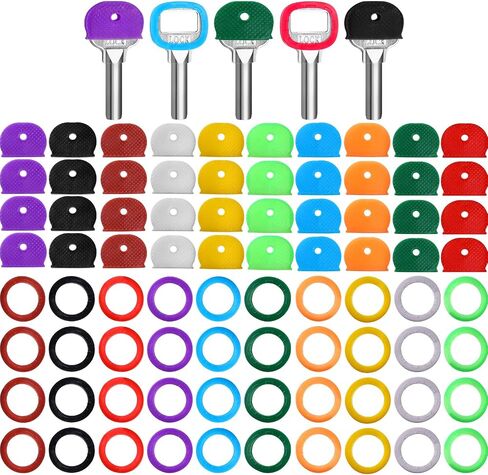 Blulu 80 Pieces Key Color Covers Key Caps Tags Covers Set Plastic Key Identifier Rings Key Toppers for Keys Organization House Key, 2 Styles (Macaron Color, Semicircular) in Saudi Arabia