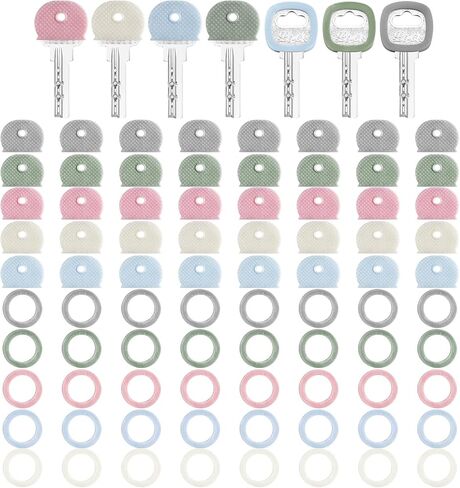Blulu 80 Pieces Key Color Covers Key Caps Tags Covers Set Plastic Key Identifier Rings Key Toppers for Keys Organization House Key, 2 Styles (Macaron Color, Semicircular) in Saudi Arabia