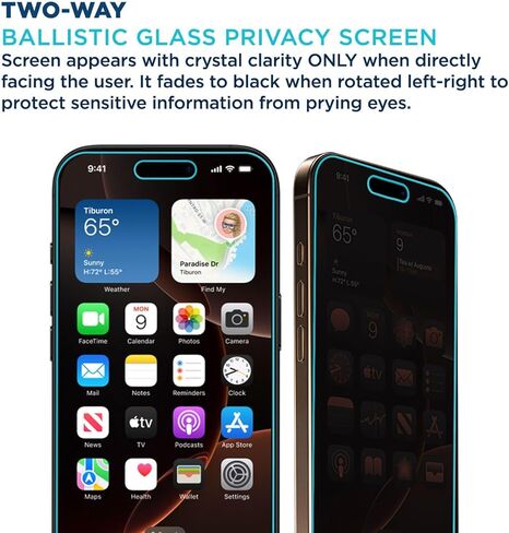 Tech Armor Privacy Screen Protector for iPhone 15 6.1 inch - Ballistic Tempered Glass, Anti-Spy, Case Friendly, Easy Installation, Bubble Free, Touch Support, 1 Pack in Kuwait