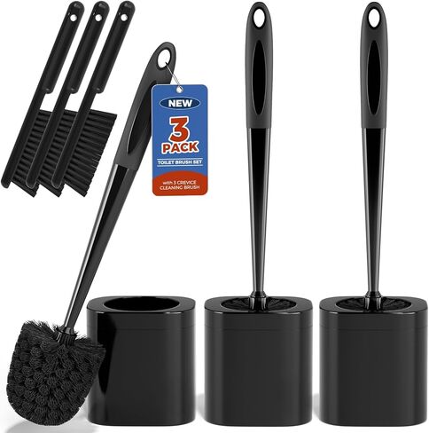 Toilet Brush, 3 Pack Toilet Brush and Holder Set Bathroom Accessories, Toilet Bowl Brush and Holder with 3 Crevice Brush for Bathroom, Toilet Scrubber Brush (White) in Saudi Arabia