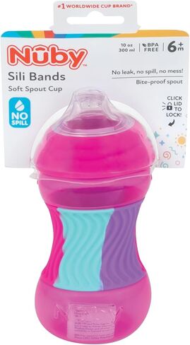 Nuby No Spill Sili Bands 10oz Soft Spout Cup with Textured Easy Grip Silicone Band - Aqua in Saudi Arabia