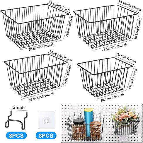 4 عبوات من سلال Pegboard من Sieral، مجموعة متنوعة من خطافات Pegboard لتخزين الأدوات المختلفة، نظام تخزين أجزاء Pegboard منضدة أرفف أسلاك معدنية لتنظيم ملحقات الأجهزة in Kuwait