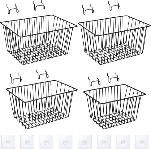 4 عبوات من سلال Pegboard من Sieral، مجموعة متنوعة من خطافات Pegboard لتخزين الأدوات المختلفة، نظام تخزين أجزاء Pegboard منضدة أرفف أسلاك معدنية لتنظيم ملحقات الأجهزة in Kuwait