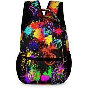 Basketball Backpack for Kids Girls Boys School, 16 Inches Cool Basketball Theme Bookbag, Adjustable, Lightweight, Large Capacity, Colorful Basketball Backpack for School