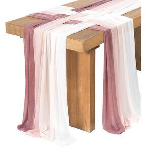 Ling's Moment 10ft Weave Burnt Orange Chiffon Table Runner with Silver Sparkle for Wedding Fall Sweetheart Table (Set of 8, Shades of Terracotta)