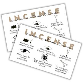 Incense Care Instruction Cards | 50pk 2x3.5" Client Minimalist How to Use Stick Burner Tray DIY Template Packaging Inserts Warning Labels Scents