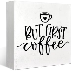 Coffee Sign Coffee and Tea Bar Sign,The Coffee and Tea Bar Love is Brewing Wood Box Sign Desk Decor,Rustic Home Kitchen Office Coffee Bar Decor,5x5