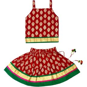 Chandrakala Kids Lehenga Choli Set for Girls Indian Traditional Party Wear Dress Skirt Tops-6-18 Months, Yellow-Gold (KL118YEL1)