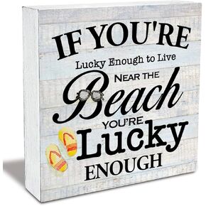 Rustic Beach Wood Box Sign If You're Lucky Enough to Live Near the Beach Wooden Box Sign Country Beach House Desk Shelf Decor Beach Lover Gift (5 X 5 Inch)