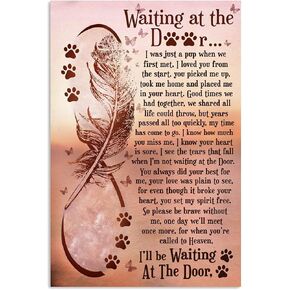 Vintage Beautiful Feather Metal Sign Dog Waiting At The Door Poster Tin Signs Retro Plaque Wall Decor Gift For Home Kitchen Office Club Bar Gym 8x12 Inch