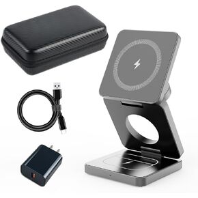 Foldable 3 in 1 Wireless Charger for iPhone Fast Charging Station: 3 in 1 Charger Stand Multiple Devices for Apple - iPhone 15 14 13 12 Series - Apple Watch 9 8 7 6 5 4 3 2 Se - Airpods 3 2 Pro (Gray)