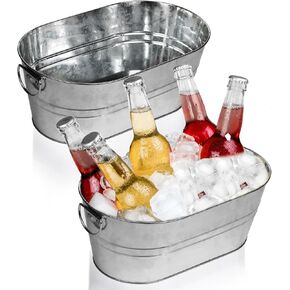 4 Pcs Galvanized Tub Ice Buckets 3 Gallon Metal Champagne Drink Bucket with Handles Large Beverage Tubs Wine Beer Storage Cooler Ice Buckets for Parties Mimosa Bar Supplies Cocktail Bar