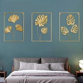 TRAVEVA Gold Metal Wall Decor Leaf Wall Hanging Decoration, Set of 3 Metal Wall Art Home Decor for Living Room Office Bedroom Hotel (Metal Decoration D)