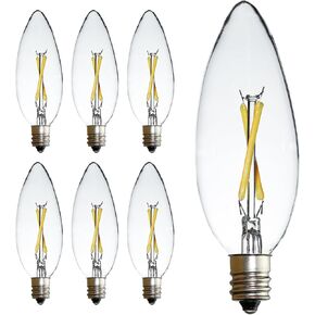 12 Packs C32 Candle LED Bulb, 2W Equals 20W, E12 Base Edison Bulb, Warm White Light, Clear Glass Light Bulb for Pendant Chandelier Ceiling Fan Candelabra Light