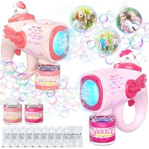 2-Pack Premium Bubble Guns, Upgraded Unicorn Automatic Light-Up Bubble Machine, Summer Outdoor Toys for Kids, Bubble Party Birthday Gifts for 3+ Year Old Boys Girls (Pink, Magenta)