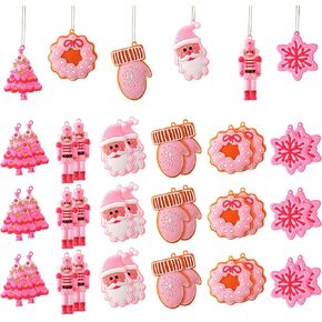 24 Pieces Christmas Snowman Hanging Ornaments Christmas Tree Ornaments Christmas Santa Ornaments Cute Traditional Christmas Ornament Christmas Tree Ornaments for Xmas Party Decors, Pink