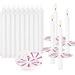 100pcs 5in White Unscented Taper Candle with Drip Protectors for Church Candles, Prayer Candles, Shabbat Candles, Vigil Candles