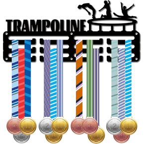 CREATCABIN Trampoline Medal Holder Display Medal Hangers Rack Sports Metal Hanging Awards Iron Small Mount Decor Awards for Men Women Wall Home Badge Race Gymnastics Medalist Black 11.4 x 5.1 Inch
