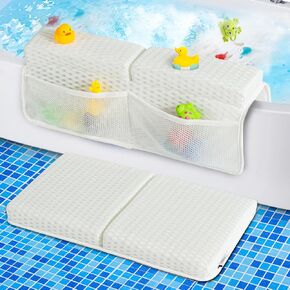 Baby Bath Kneeler and Elbow Rest Pad Set, 1.5'' Thick Quickly Dry Bathtub Kneeling Pad for Knee & Arm Support, Bath tub Kneeling Mat with Toy Organizer for Happy Baby Bathing Time (Baby Blue)