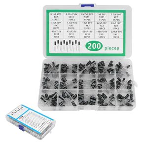 15 Values 200 Pcs Electrolytic Capacitor Assortment Kit from 0.1uF to 220uF 10V 16V 25V 50V in-line Aluminum Capacitors Set for TV, LCD Monitor, Radio, Stereo, Game