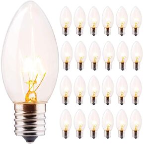 GOOTHY 25 Pack C9 Red Christmas Light Bulbs, E17 Base Incandescent Replacement Bulbs for Outdoor Christmas String Lights, Candle Lamps, 7 Watt Night Lights Bulbs, 120 Volt - Red