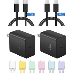 45W USB-C Charger for Samsung, 2-Pack USB C Fast Charger Adapter & 10ft USB C to USB C Cable, 45 Watt Type C Charger Fast Charging for Samsung Galaxy S24/S23/S22 Ultra/Plus, Fast Charger USB C
